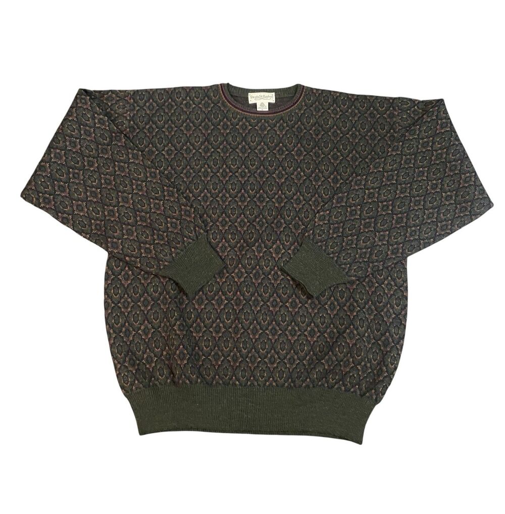 Vintage 90s Tricots St. Raphael Green Knit Sweater Size Large 100% Pure Wool